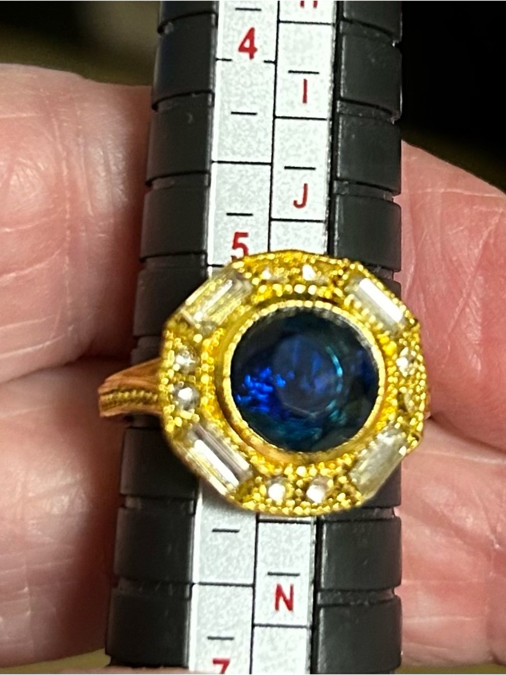 Gold-played Blue CZ Cocktail Ring NWOT